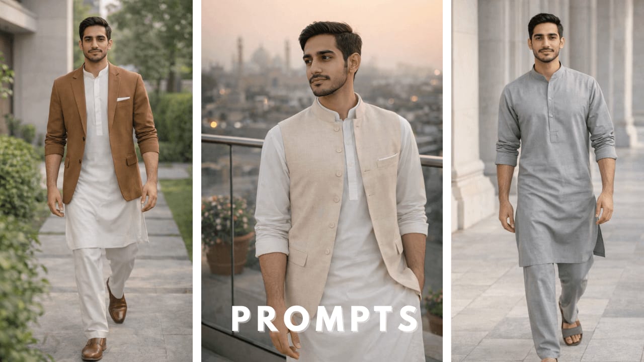 Advanced shalwar kameez photo prompts for ultra-realistic AI portraits