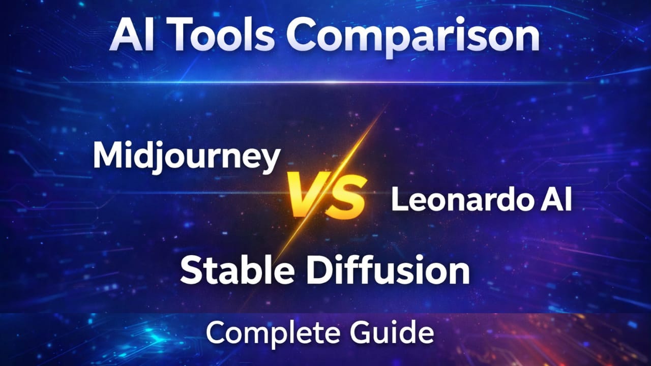 AI image tools comparison showing Midjourney, Leonardo AI, and Stable Diffusion styles