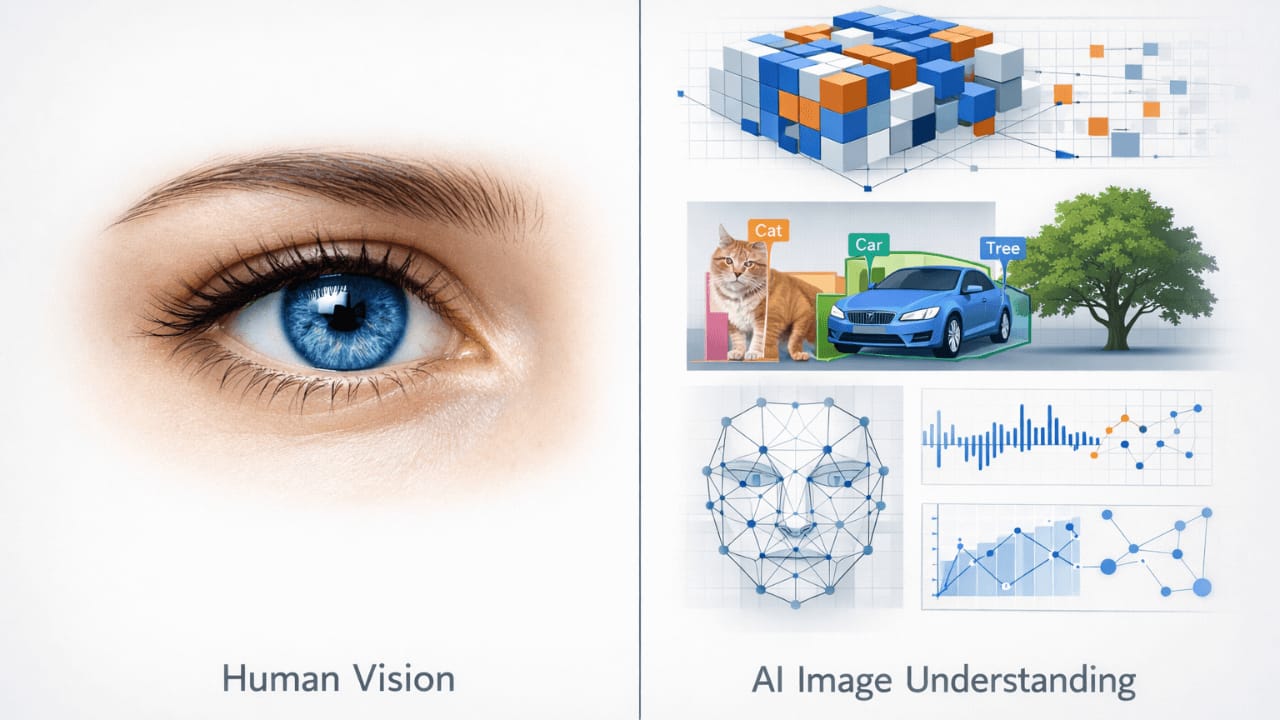 AI image models compared with human vision showing pattern recognition and data-based image understanding