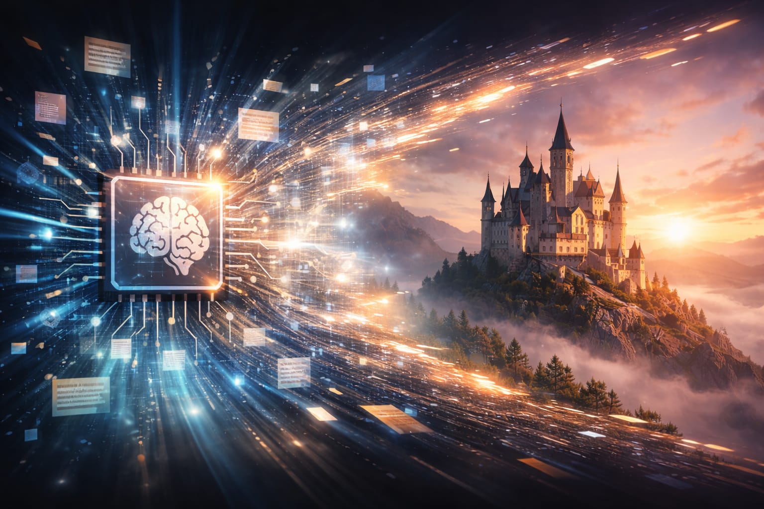 Diagram showing how AI image generation works step by step from text input to final image