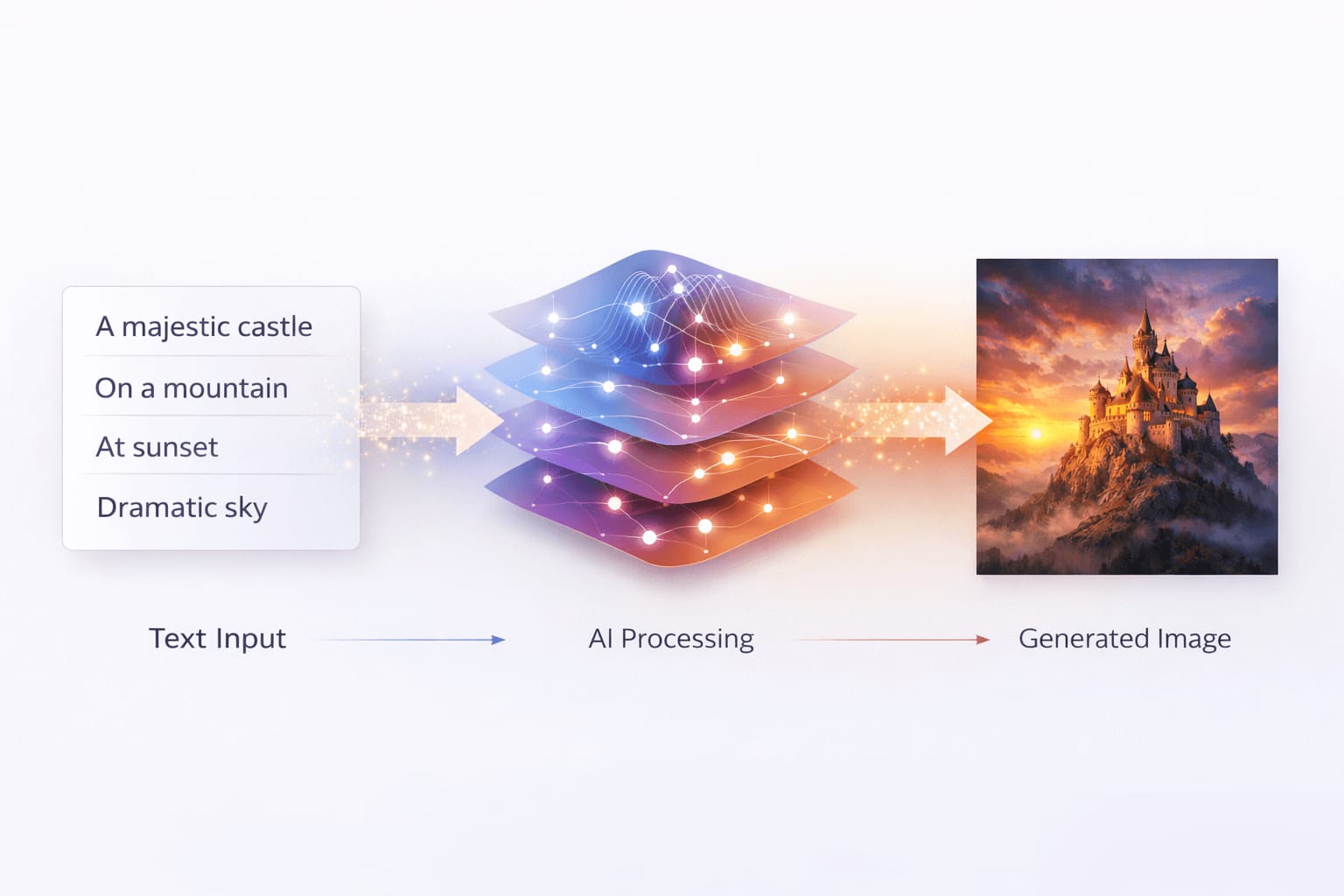 illustration explaining how text to image AI converts written descriptions into images