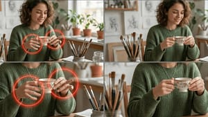 Comparison of AI image with extra fingers and fixed version using negative prompts