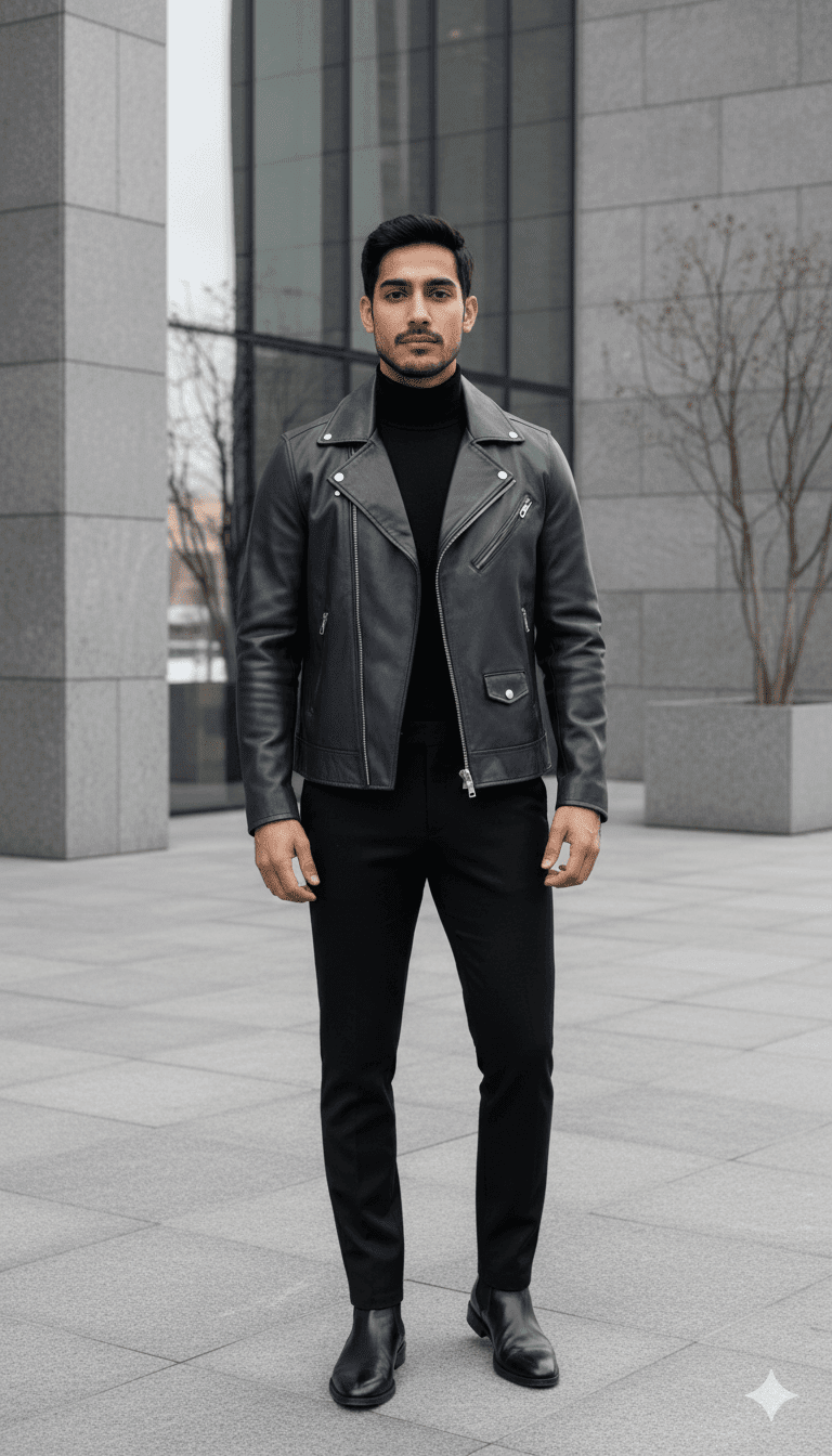 Luxury Winter Look – Dark Leather Jacket