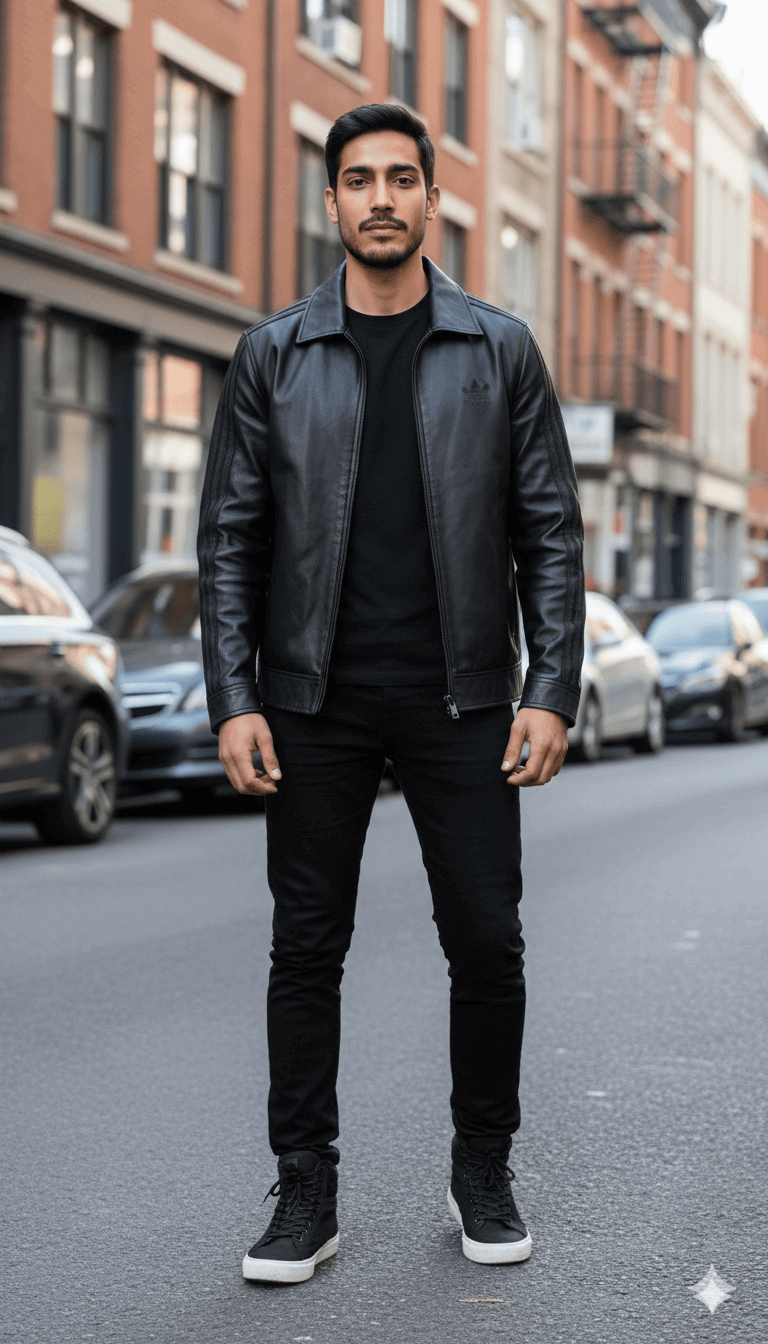 Streetwear Hybrid – Adidas-Style Leather Jacket