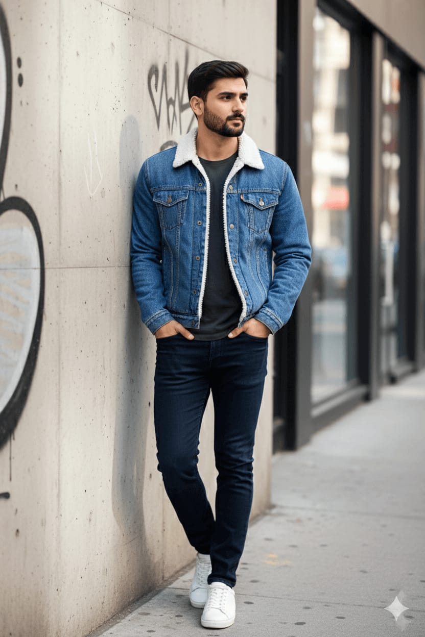 Denim Jacket Street Style (Face-Locked)