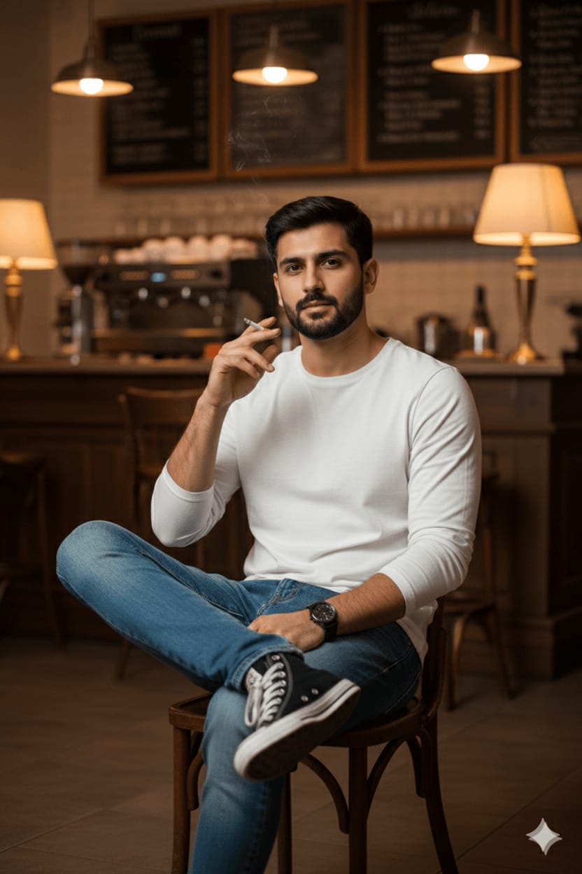 Café Indoor Smoking Pose