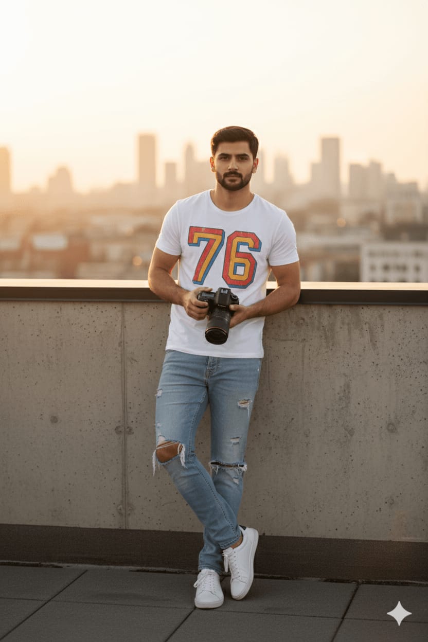 White T-Shirt Camera Pose