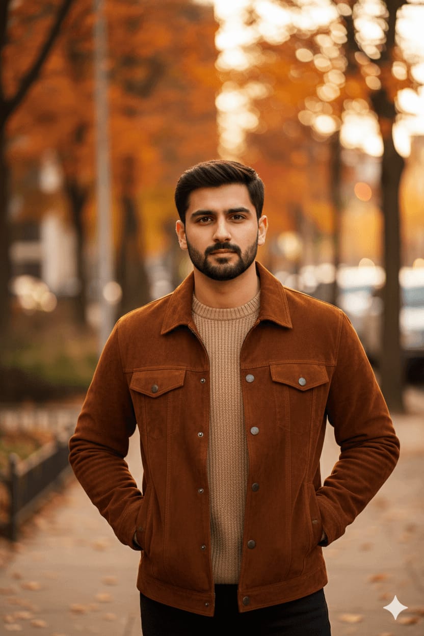 Autumn Brown Jacket Street Portrait (Face-Locked)