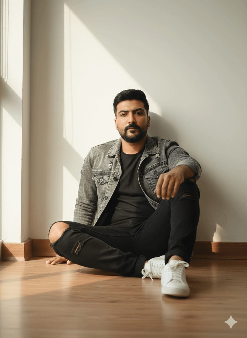 Sunlit Casual Denim Pose